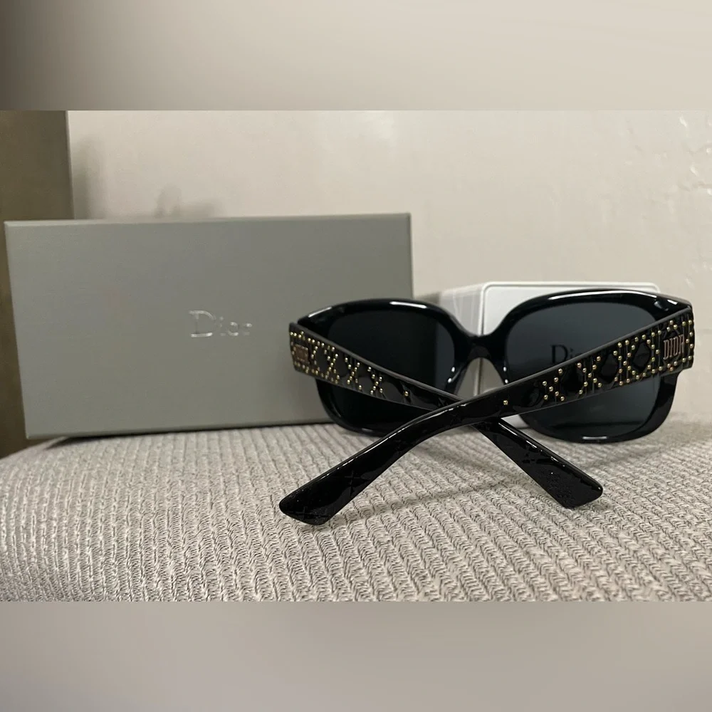 🎉HP🎉New! Dior Lady Dior Studs 54MM Black/Gold Sunglasses✨ Case, Box & Cloth
